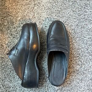Free People Black Leather Loafer Mules